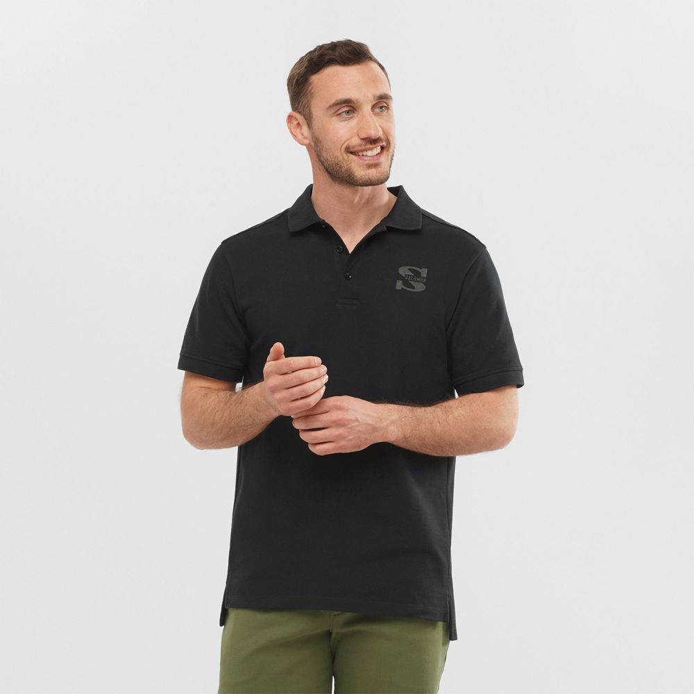 Salomon OUTLIFE SS POLO M Camisetas Hombre - Negras - Colombia (94860-CLDB)